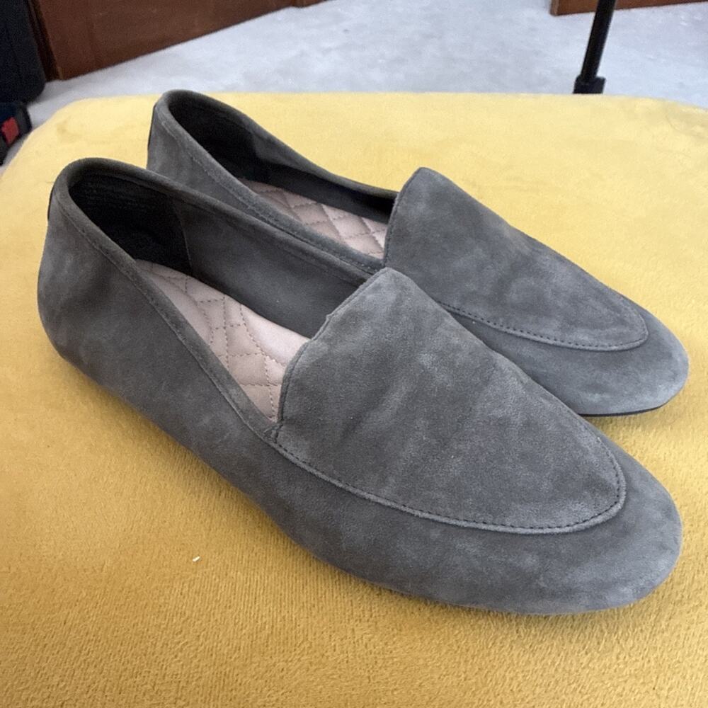 Birdies Womens The Vesper Olive Minimalist Loafer Suede Slip On Flats 6.5